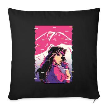 Karaté Anime Girl Vaporwave Waifu Fujiyama Otaku - Housse de coussin décorative 45 x 45 cm - noir - Devant