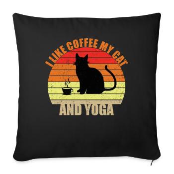J’aime le café mon chat et le yoga - Housse de coussin décorative 45 x 45 cm - noir - Devant