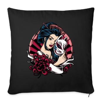 Anime Geisha Kimono Kitsune Mask Yokai Aesthetic - Sofakissenbezug 45 x 45 cm - Schwarz - Vorne