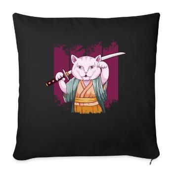 Japonais Saurrai Maneki Neko Cat Katana Aesthetic - Housse de coussin décorative 45 x 45 cm - noir - Devant
