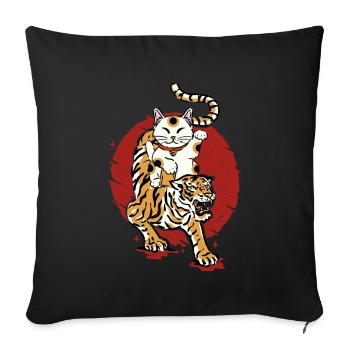 Tiger Maneki Neko Lucky chat japonais Aesthetic - Housse de coussin décorative 45 x 45 cm - noir - Devant