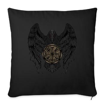 Crow with Futhark and Vegvisir - Sofa pillowcase 17,3'' x 17,3'' (45 x 45 cm) - black - Front