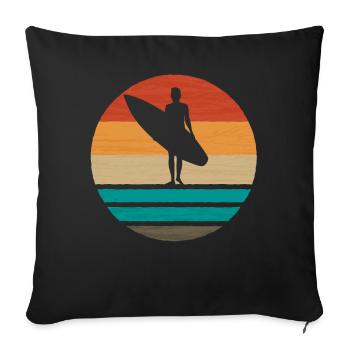 Surf vintage Surf surfer coucher de soleil - Housse de coussin décorative 45 x 45 cm - noir - Devant