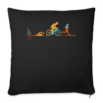 Triathlon Heartbeat Marathon Courir Course - Housse de coussin décorative 45 x 45 cm - noir - Devant