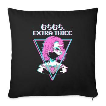 Exra Thicc Anime Girl japonais Vaporwave Weeb - Housse de coussin décorative 45 x 45 cm - noir - Devant