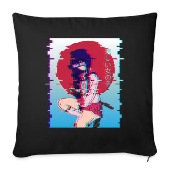 Sad Girl Waifu Anime Girl Japanese Vaporwave Otaku - Housse de coussin décorative 45 x 45 cm - noir - Devant
