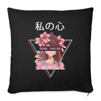 Dead Inside Anime Girl Waifu Vaporwave Aesthetic - Housse de coussin décorative 45 x 45 cm - noir - Devant