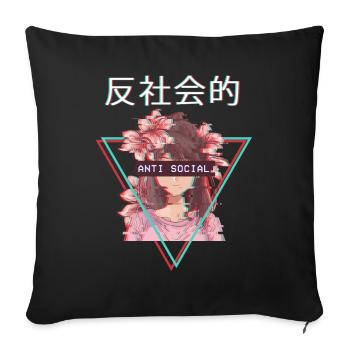 Antisocial Anime Girl Waifu Vaporwave Aesthetic - Housse de coussin décorative 45 x 45 cm - noir - Devant