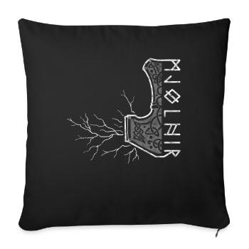 The hammer of Thor with lightning - Mjölnir - Sofa pillowcase 17,3'' x 17,3'' (45 x 45 cm) - black - Front