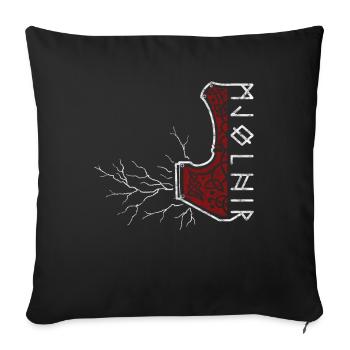 The hammer of Thor with lightning - Mjölnir - Sofa pillowcase 17,3'' x 17,3'' (45 x 45 cm) - black - Front