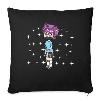 Kawaii Chibi Anime Boy Femboy LGBT Aesthetic - Sofa pillowcase 17,3'' x 17,3'' (45 x 45 cm) - black - Front