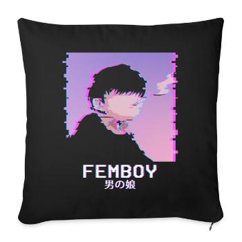 Japonais Emo Femboy Vaporwave LGBTQ Gay Queer - Housse de coussin décorative 45 x 45 cm - noir - Devant