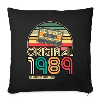 Cassette Bande Rétro Vintage 1989 né année 1989 - Housse de coussin décorative 45 x 45 cm - noir - Devant