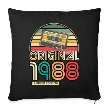 Cassette Bande Rétro Vintage 1988 né année 1988 - Housse de coussin décorative 45 x 45 cm - noir - Devant