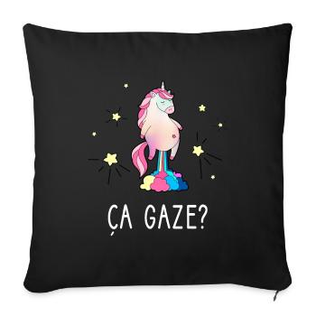 Licorne qui pète humour et sarcasme - ça gaze? - Housse de coussin décorative 45 x 45 cm - noir - Devant