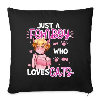 Just A Femboy Who Loves Cats Anime Boy Cat Amant - Housse de coussin décorative 45 x 45 cm - noir - Devant