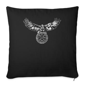 Raven with Futhark and Vegvisir - Sofa pillowcase 17,3'' x 17,3'' (45 x 45 cm) - black - Front