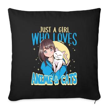 Just A Girl Who Loves Anime & Cats Anime Cat Lover - Housse de coussin décorative 45 x 45 cm - noir - Devant