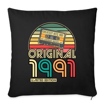 Cassette Bande Rétro Vintage 1991 30.Anniversaire - Housse de coussin décorative 45 x 45 cm - noir - Devant