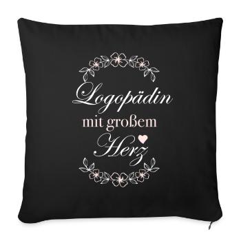 Geschenk Logopädin mit großem Herz - Sofakissenbezug 45 x 45 cm - Schwarz - Vorne
