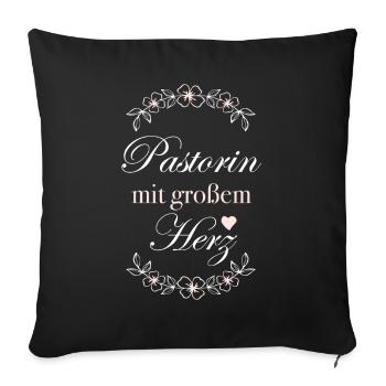 Geschenk Pastorin mit großem Herz - Sofakissenbezug 45 x 45 cm - Schwarz - Vorne