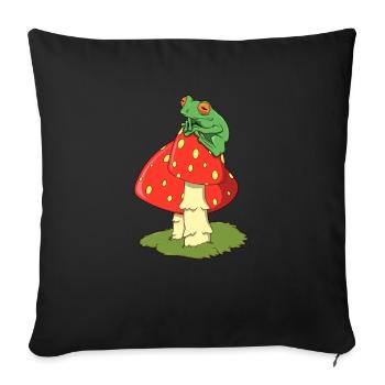 Cottagecore Aestethic - Frog on fly agaric - Sofa pillowcase 17,3'' x 17,3'' (45 x 45 cm) - black - Front