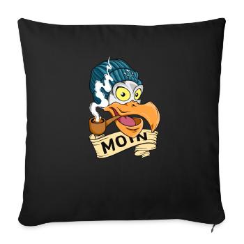 Möwe mit Pfeife und Beanie - Moin - Sofakissenbezug 45 x 45 cm - Schwarz - Vorne
