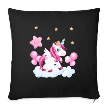 Niedliches Einhorn auf Wolke in rosa mit Sternen - Sofakissenbezug 45 x 45 cm - Schwarz - Vorne