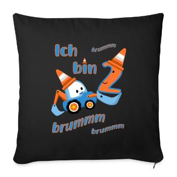Geburtstag – Ich bin 2 – mit einem süßen Trecker - Sofakissenbezug 45 x 45 cm - Schwarz - Vorne
