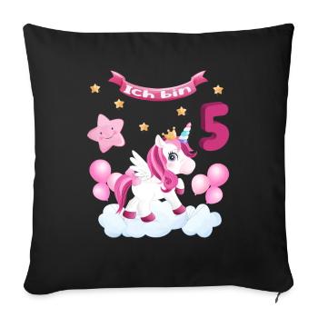 Geburtstag – süßes Einhorn – Ich bin 5 – rosa pink - Sofakissenbezug 45 x 45 cm - Schwarz - Vorne