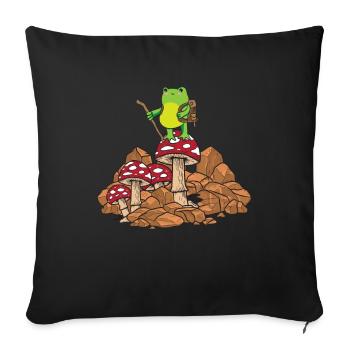 Cottagecore Esthétique Kawaii Grenouille Randonnée Champignon - Housse de coussin décorative 45 x 45 cm - noir - Devant