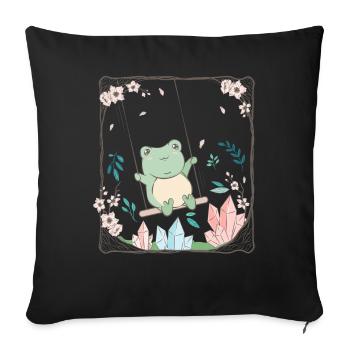 Cottagecore Aesthetic Kawaii Frog Cherry Blossom - Sofa pillowcase 17,3'' x 17,3'' (45 x 45 cm) - black - Front