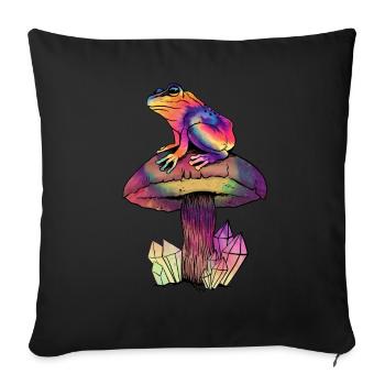 Cottagecore Aesthetic Psychedelic Frosch Pilz - Sofakissenbezug 45 x 45 cm - Schwarz - Vorne
