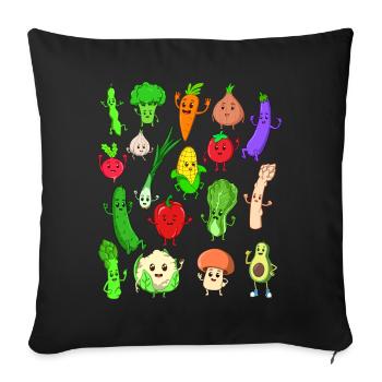Comic Kawaii Gemüse - Sofakissenbezug 45 x 45 cm - Schwarz - Vorne