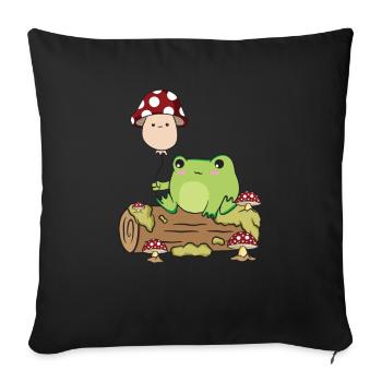 Cottagecore Kawaii Frog Holds a Mushroom Balloon - Sofa pillowcase 17,3'' x 17,3'' (45 x 45 cm) - black - Front