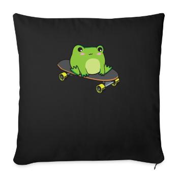 Cottagecore Aesthetic Kawaii Skateboarding Grenouille - Housse de coussin décorative 45 x 45 cm - noir - Devant