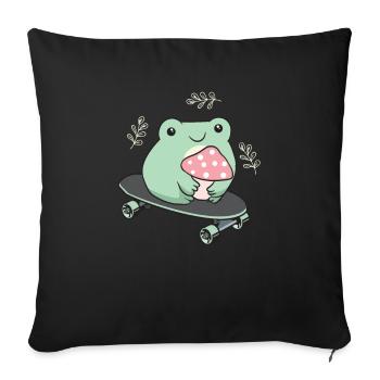Cottagecore Aesthetic Kawaii Skateboarding Grenouille - Housse de coussin décorative 45 x 45 cm - noir - Devant