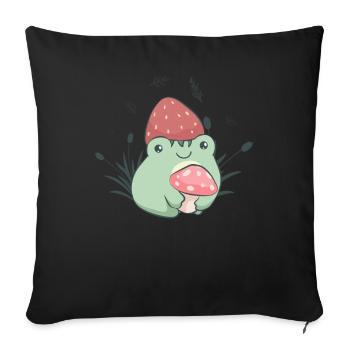Cottagecore Aesthetic Frog Strawberry Hat Mushroom - Sofa pillowcase 17,3'' x 17,3'' (45 x 45 cm) - black - Front