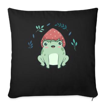 Cottagecore Aesthetic Kawaii Frog Strawberry Hat - Sofa pillowcase 17,3'' x 17,3'' (45 x 45 cm) - black - Front
