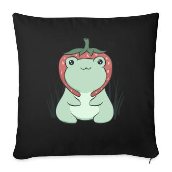 Cottagecore Aesthetic Kawaii Frog Strawberry Hat - Sofa pillowcase 17,3'' x 17,3'' (45 x 45 cm) - black - Front