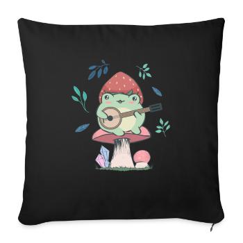 Cottagecore Aesthetic Kawaii Frog Plays Banjo - Sofa pillowcase 17,3'' x 17,3'' (45 x 45 cm) - black - Front