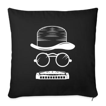 Harmonica chapeau musique instrument blues - Housse de coussin décorative 45 x 45 cm - noir - Devant
