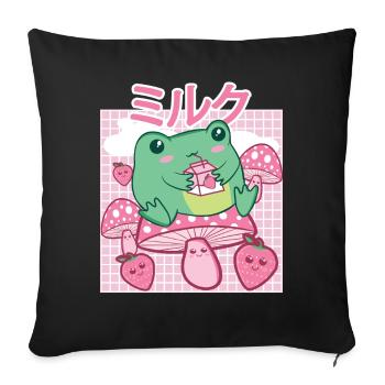 Cottagecore Aesthetic Frog Drinks Japanese Milk - Sofa pillowcase 17,3'' x 17,3'' (45 x 45 cm) - black - Front