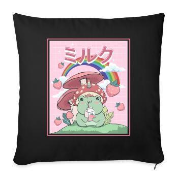 Cottagecore Aesthetic Frog Drinks Japanese Milk - Sofa pillowcase 17,3'' x 17,3'' (45 x 45 cm) - black - Front