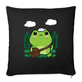Cottagecore Aesthetic Kawaii Frosch spielt Banjo - Sofakissenbezug 45 x 45 cm - Schwarz - Vorne