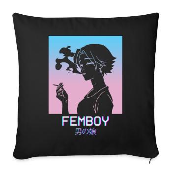 Femboy Anime Boy Vaporwave Esthétique Pastel Goth - Housse de coussin décorative 45 x 45 cm - noir - Devant
