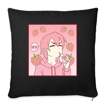 Femboy Anime Boy Baka buvant du lait de fraise - Housse de coussin décorative 45 x 45 cm - noir - Devant