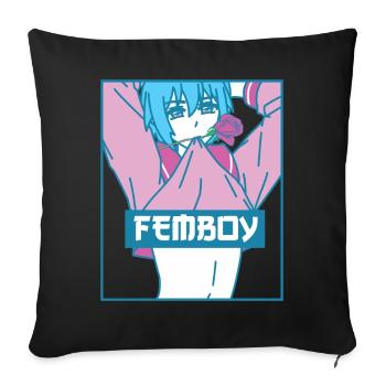 Femboy Anime Boy Gay Esthétique Pastel Mordant Rose - Housse de coussin décorative 45 x 45 cm - noir - Devant