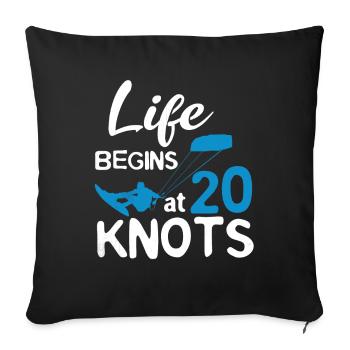 La vie commence 20 nœuds Kiteboard Planche à voile Surf - Housse de coussin décorative 45 x 45 cm - noir - Devant