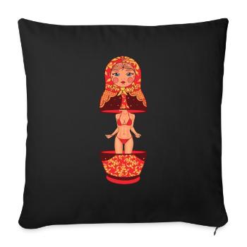 Poupée en bois Matryoshka nue Fête russe - Housse de coussin décorative 45 x 45 cm - noir - Devant